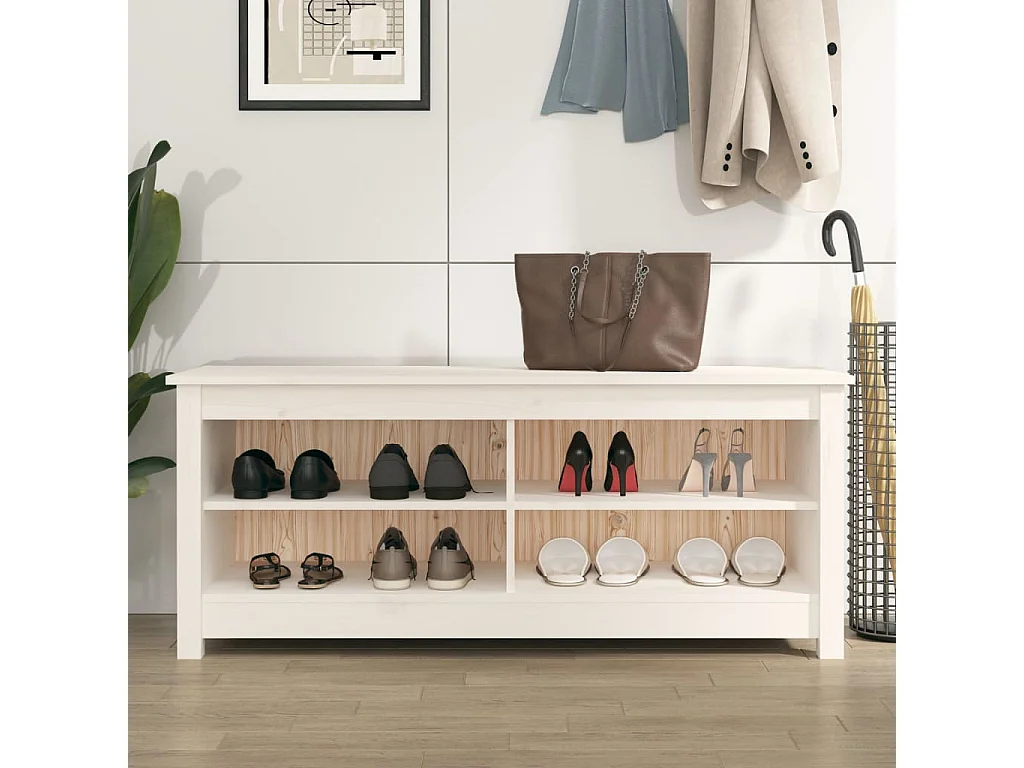 Banco para sapatos Branco 110x38x45,5 cm Madeira maciça de pinho