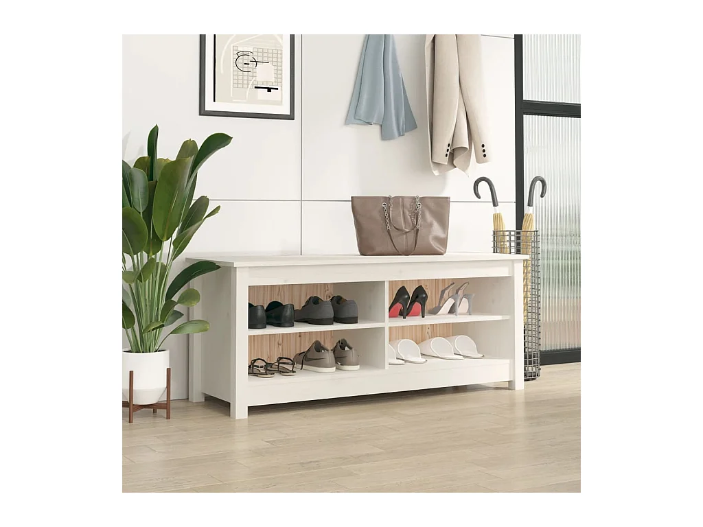 Banc à chaussures Blanc 110x38x45,5 cm Bois de pin massif