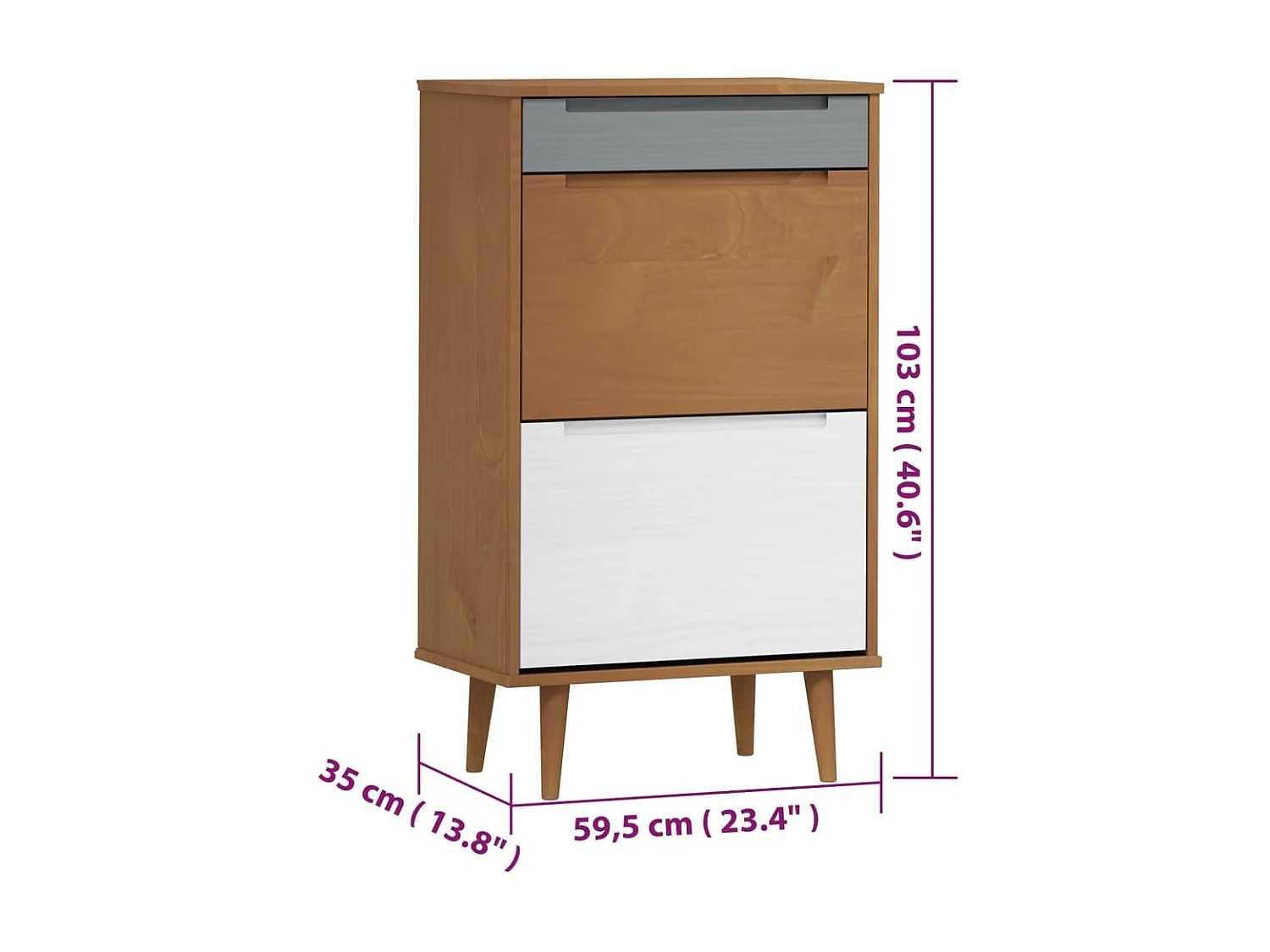 Armoire à chaussures MOLDE Marron 59,5x35x103 cm Bois de pin