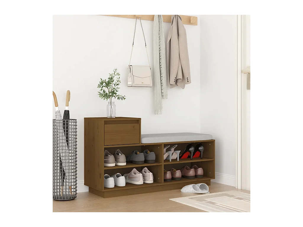 Zapatero Marrón miel 110x34x61cm Madera maciza de pino