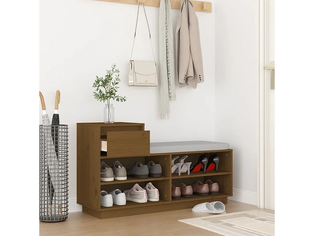 Armoire à chaussures Marron miel 110x34x61cm Bois de pin massif
