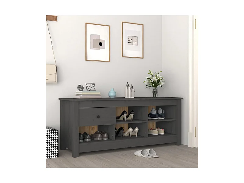 Scarpiera Grigia 110x38x45,5 cm Legno di pino massiccio