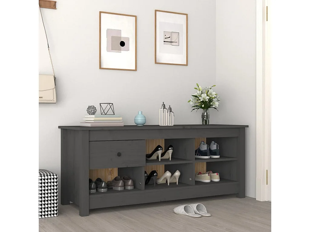 Armoire à chaussures Gris 110x38x45,5 cm Bois de pin massif