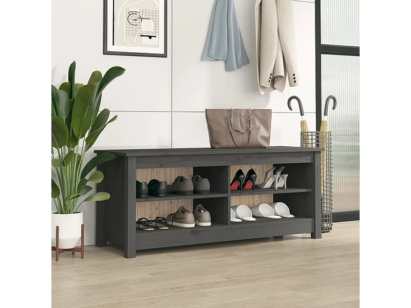 Banc à chaussures Gris 110x38x45,5 cm Bois de pin massif