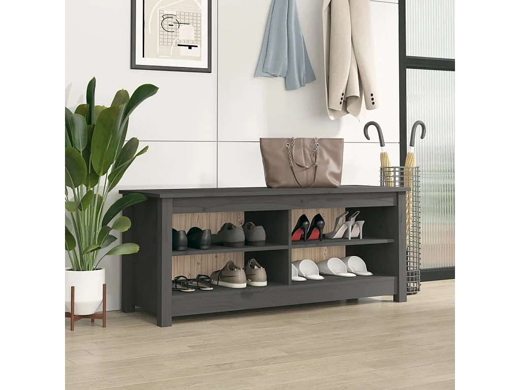 Panca per scarpe Grigia 110x38x45,5 cm Legno di pino massiccio