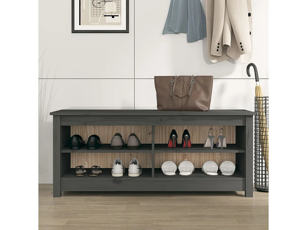 Panca per scarpe Grigia 110x38x45,5 cm Legno di pino massiccio
