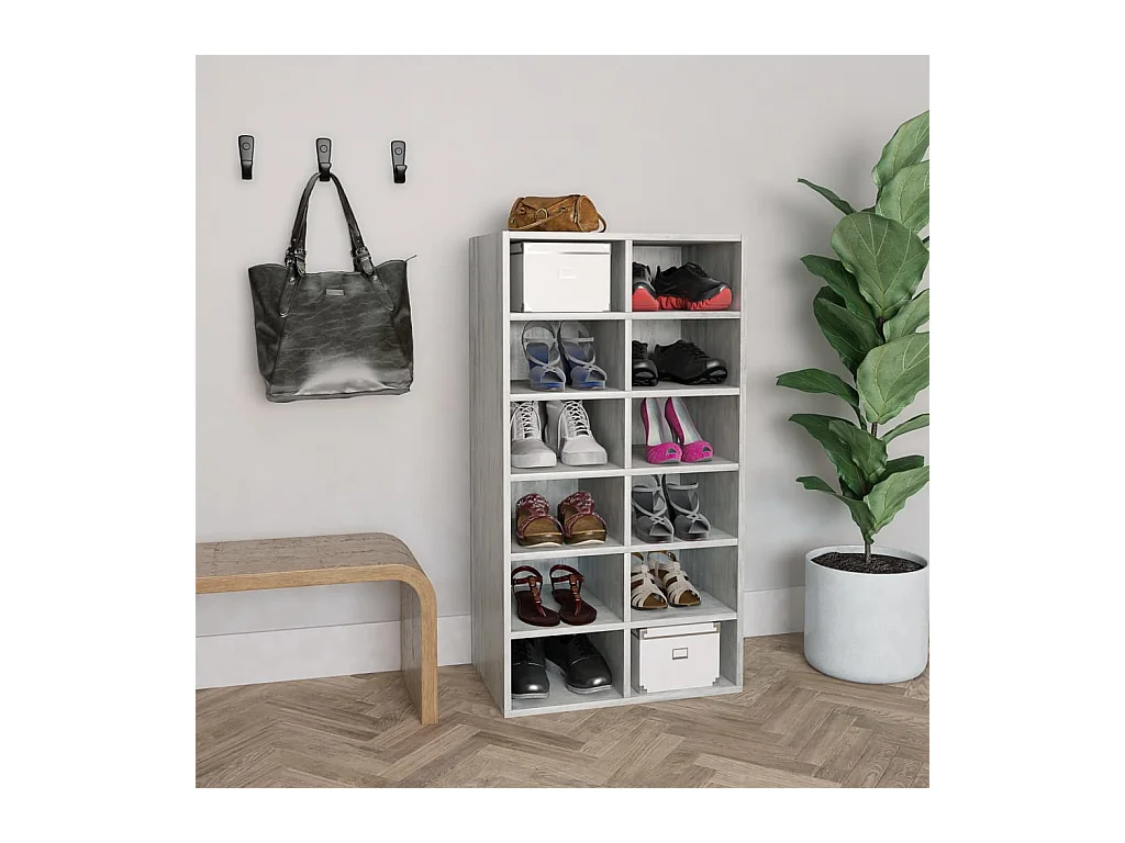 étagère à chaussures Gris béton 54x34x100,5 cm Bois ingénierie