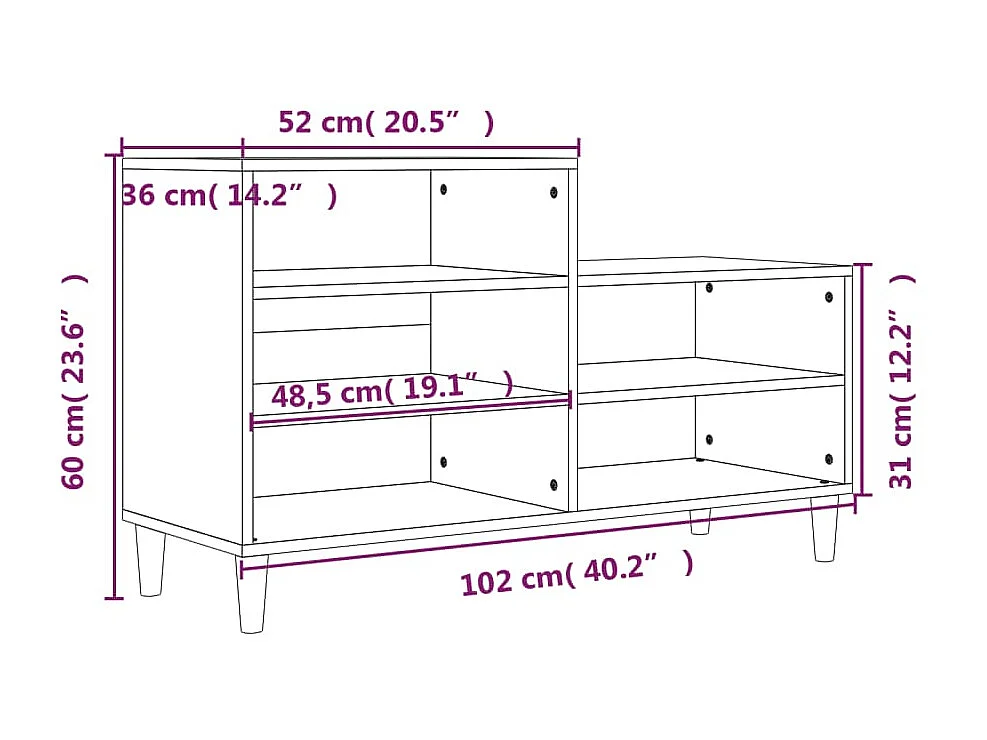 Armoire à chaussures Chêne fumé 102x36x60 cm Bois d'ingénierie