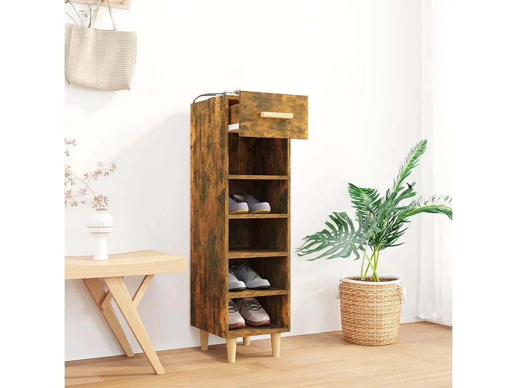 Meuble à chaussures Chêne fumé 30x35x105 cm Bois d'ingénierie