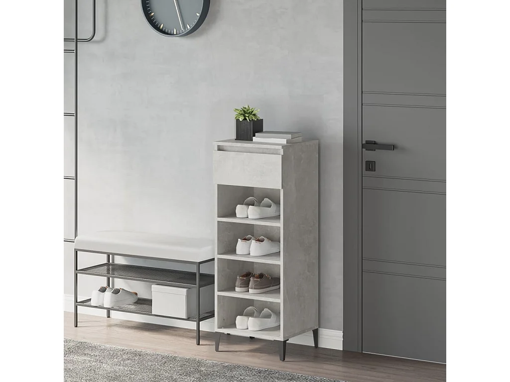 étagère à chaussures Gris béton 40x36x105 cm Bois d'ingénierie