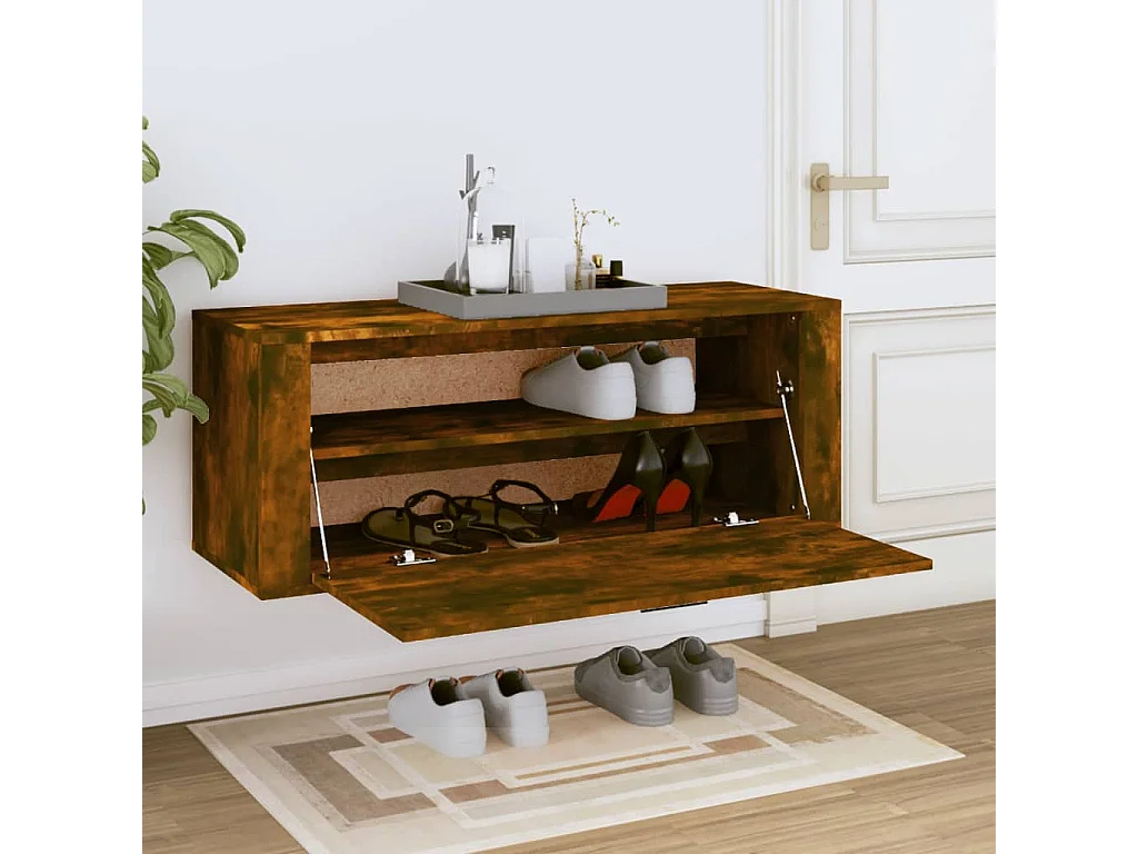 Armoire à chaussures murale Chêne fumé 100x35x38 cm