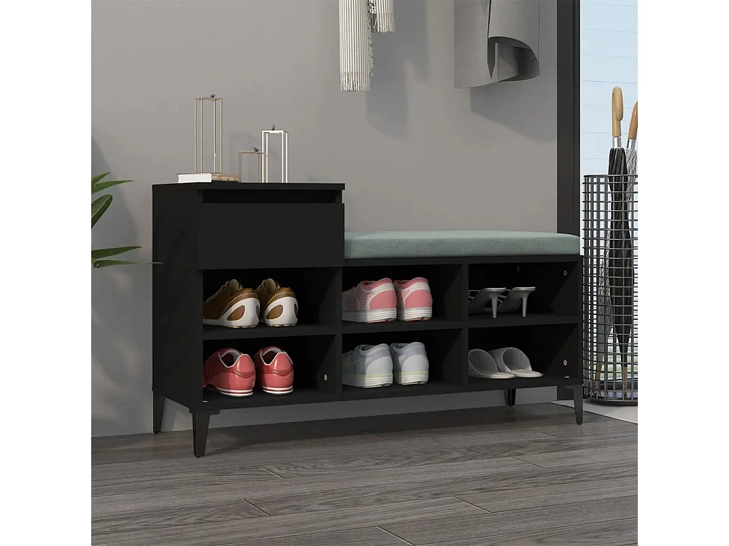 Zapatero Negro 102x36x60 cm Madera contrachapada