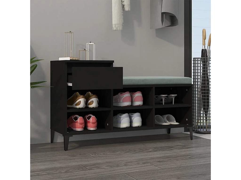 Zapatero Negro 102x36x60 cm Madera contrachapada