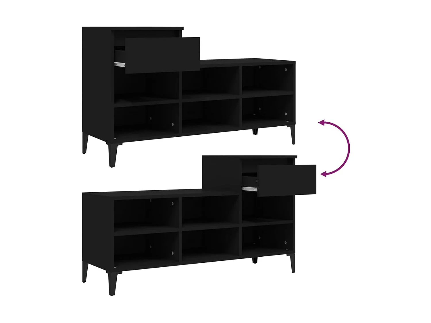 Zapatero Negro 102x36x60 cm Madera contrachapada