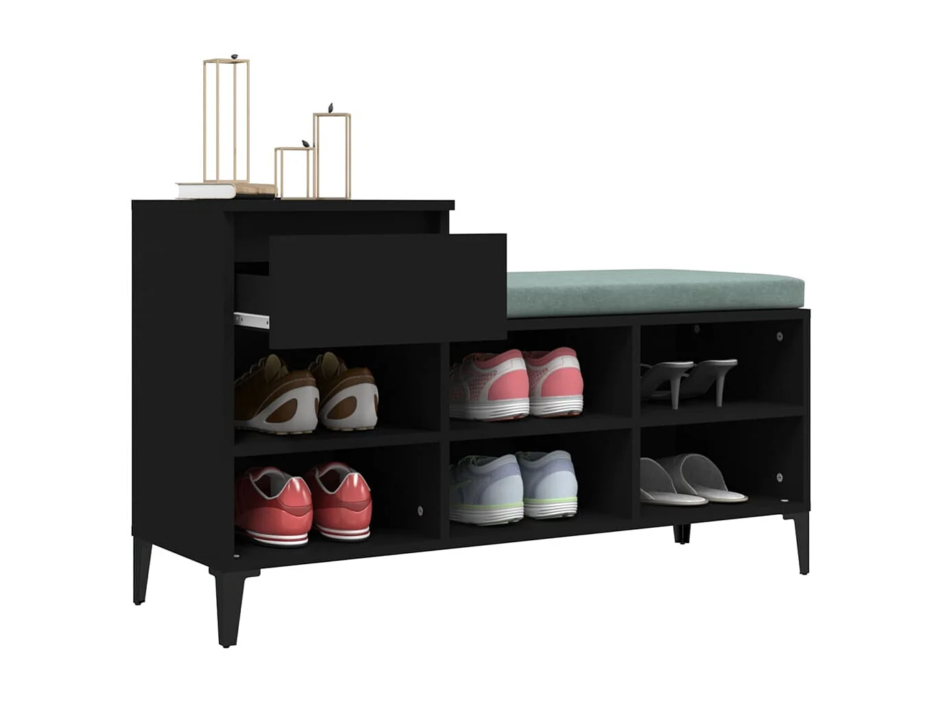 Schoenenkast Zwart 102x36x60 cm Bewerkt hout