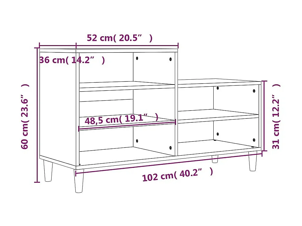 Zapatero Roble marrón 102x36x60cm Madera contrachapada