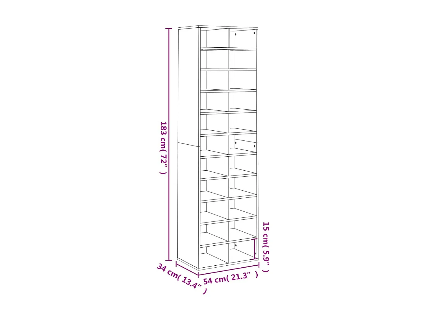 Scarpiera Bianca 54x34x183 cm MDF