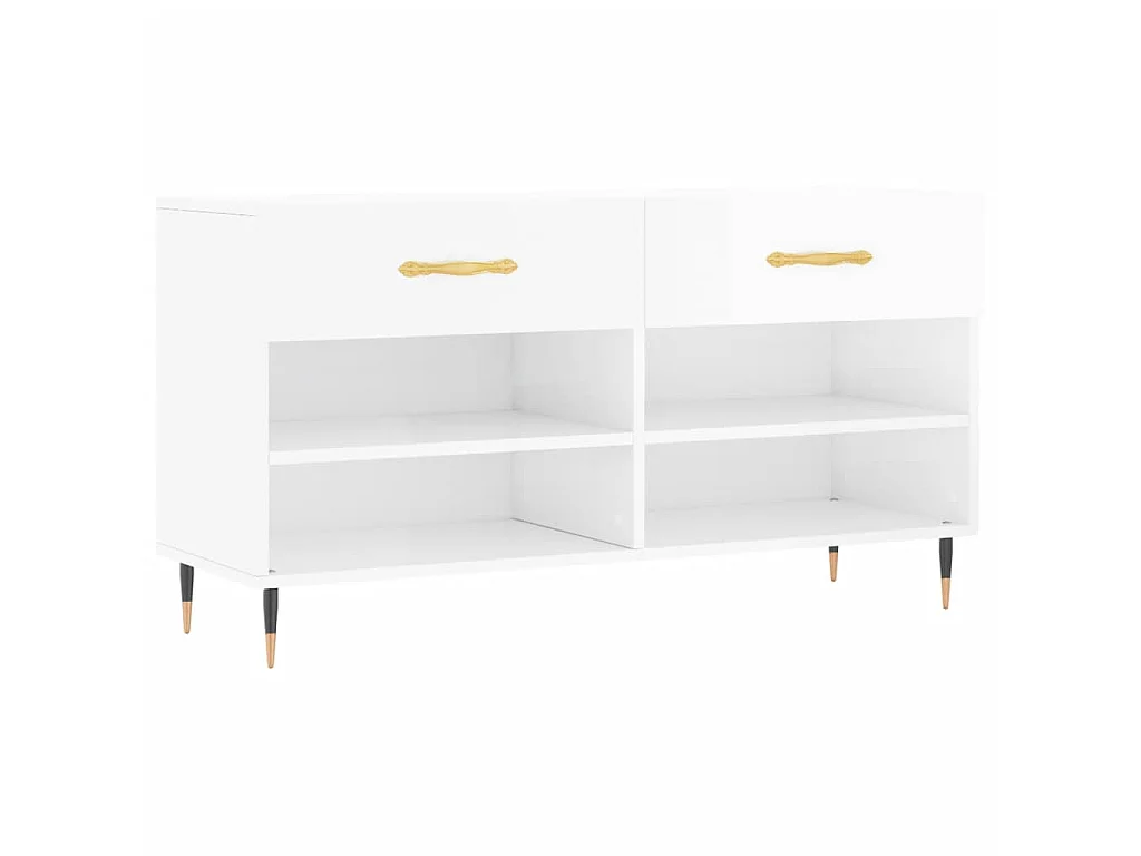 Glanzend witte schoenenbank 102x35x55 cm samengesteld hout