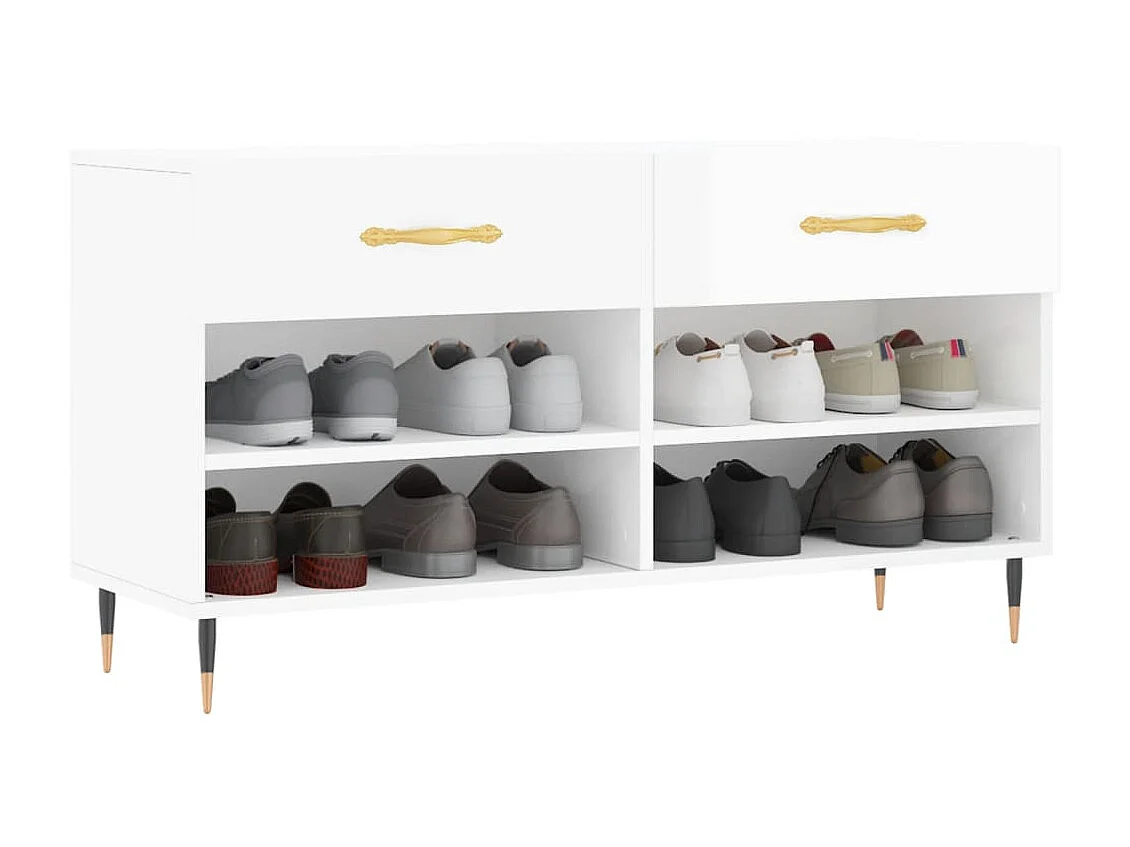 Glanzend witte schoenenbank 102x35x55 cm samengesteld hout