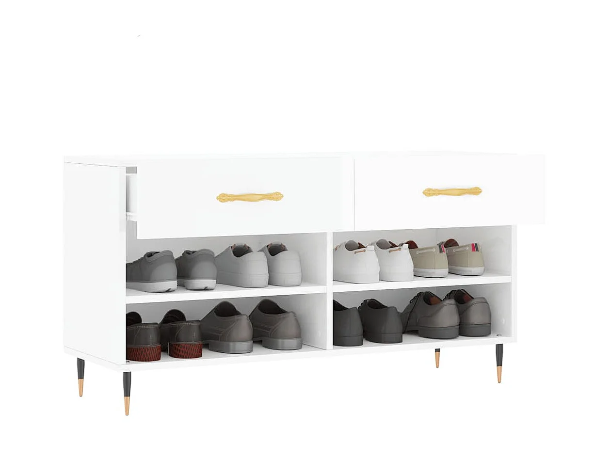 Banc à chaussures blanc brillant 102x35x55 cm bois d'ingénierie