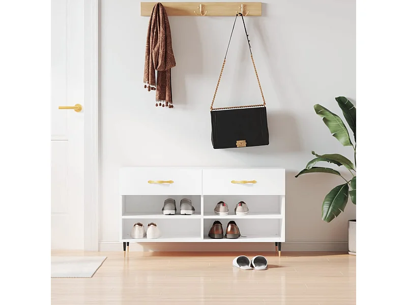 Banc à chaussures blanc brillant 102x35x55 cm bois d'ingénierie