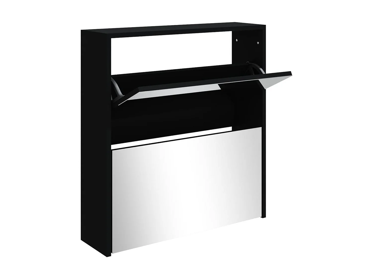 Schuhschrank mit Spiegel auf 2 Ebenen Schwarz 63x17x67 cm