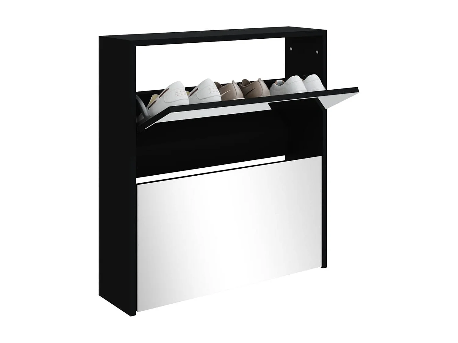 Armoire à chaussures avec miroir à 2 niveaux Noir 63x17x67 cm