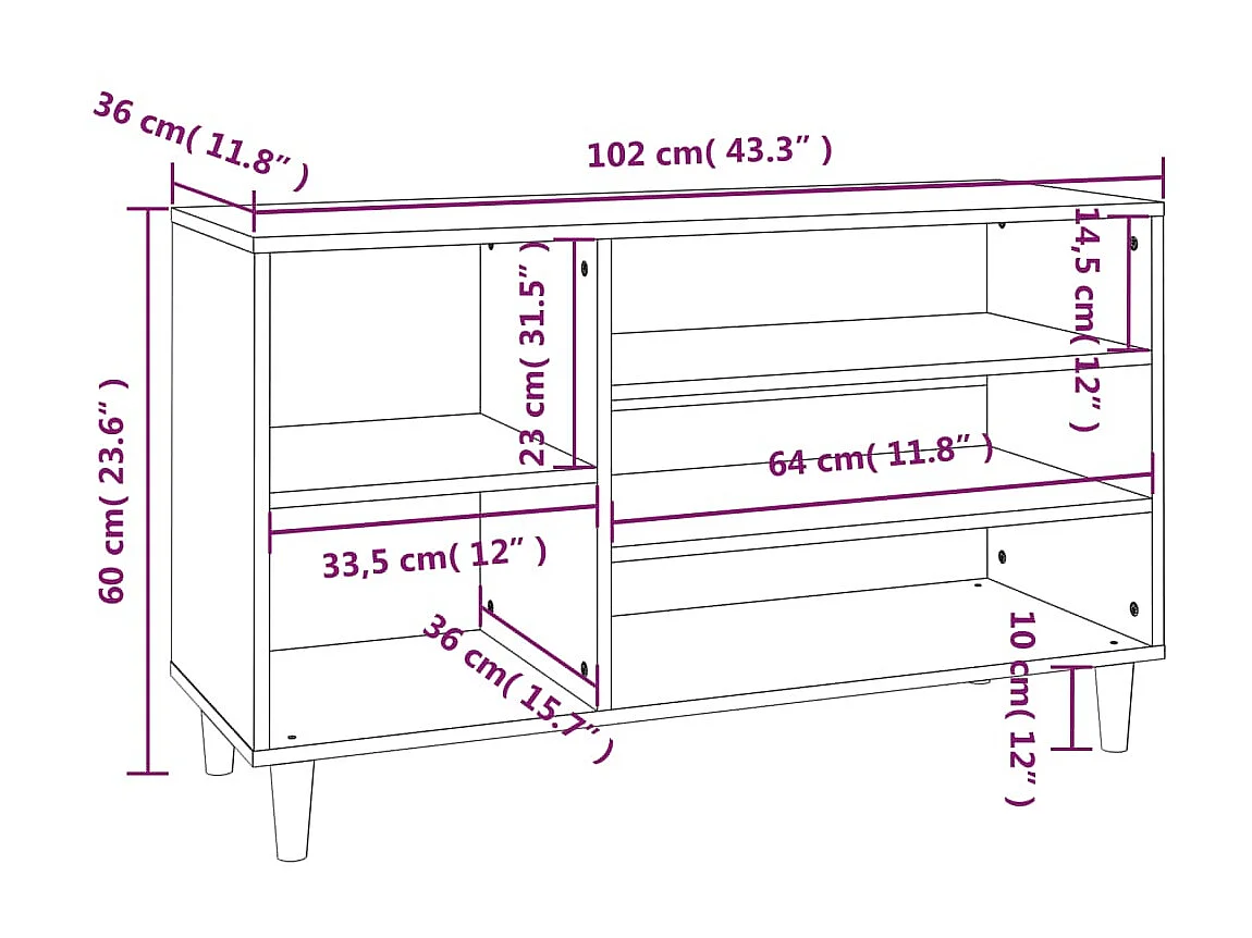 Zapatero Roble ahumado 102x36x60 cm Madera contrachapada