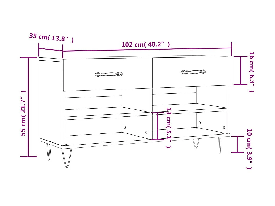 Banc à chaussures sonoma gris 102x35x55 cm bois d'ingénierie