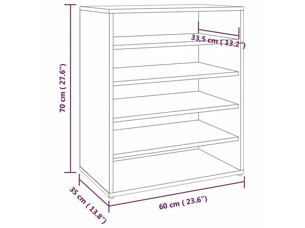 Zapatero Roble marrón 60x35x70 cm Madera contrachapada