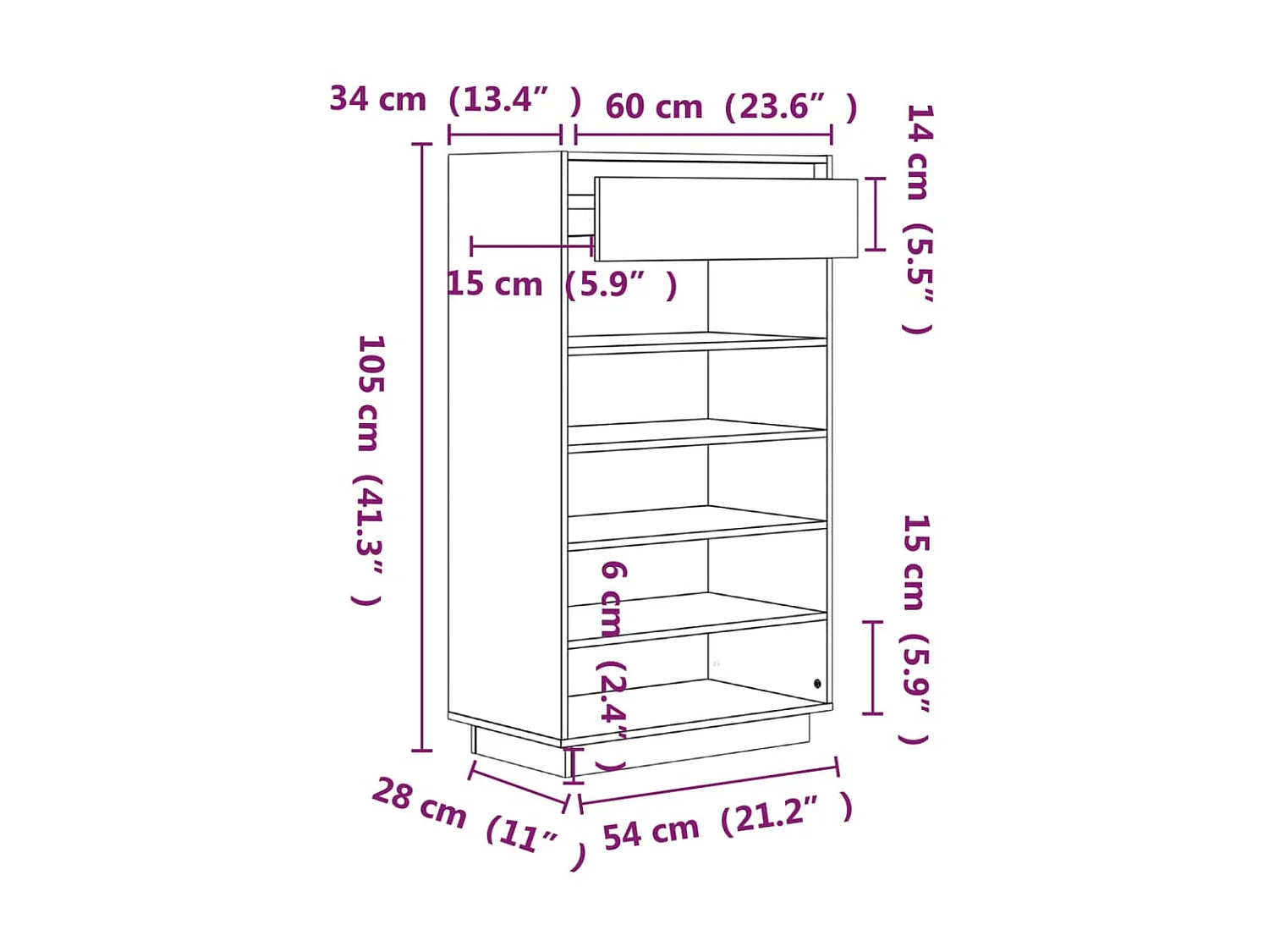 Sapateira Preto 60x34x105 cm Madeira maciça de pinho