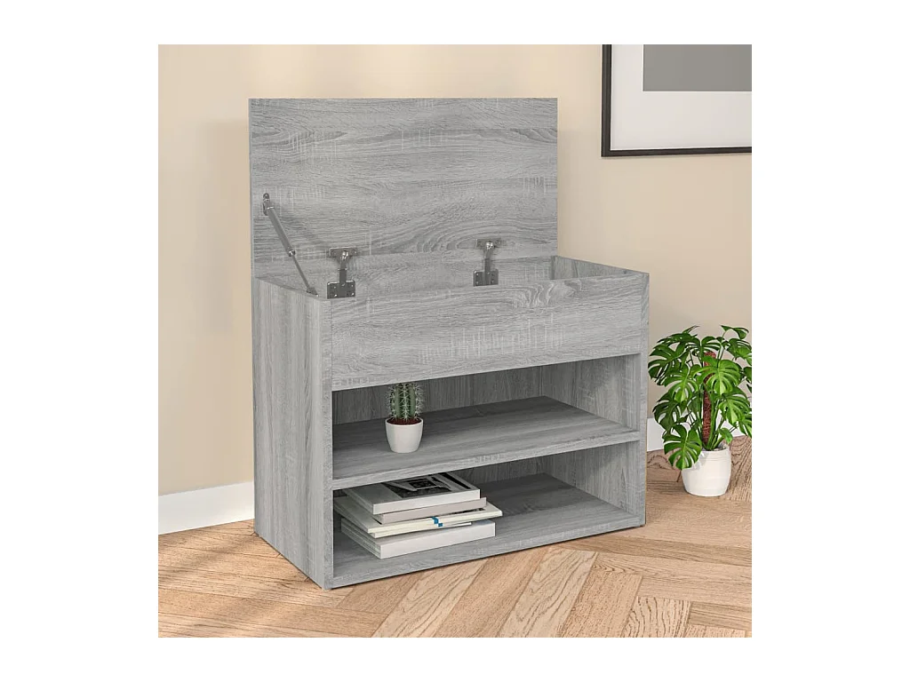 Panca per scarpe Sonoma grigia 60x30x45 cm MDF
