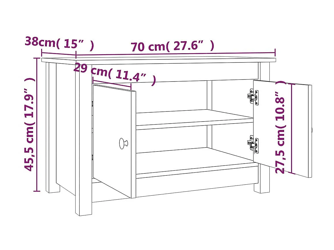 Schoenenkast Zwart 70x38x45,5 cm Massief grenenhout