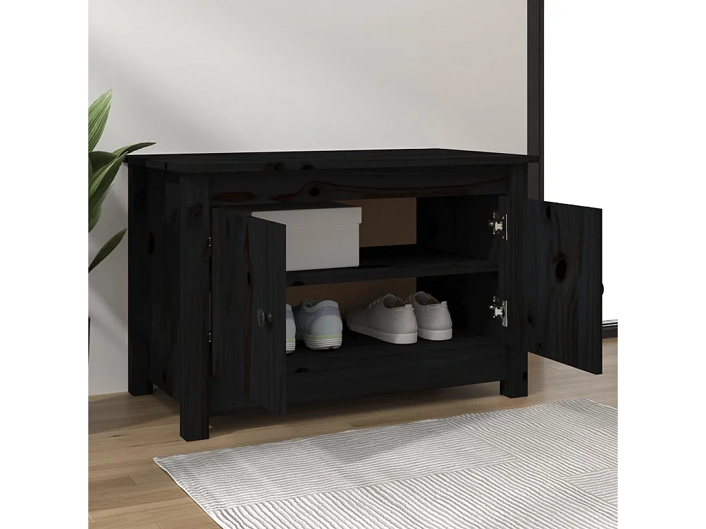 Scarpiera Nera 70x38x45,5 cm Legno di pino massiccio