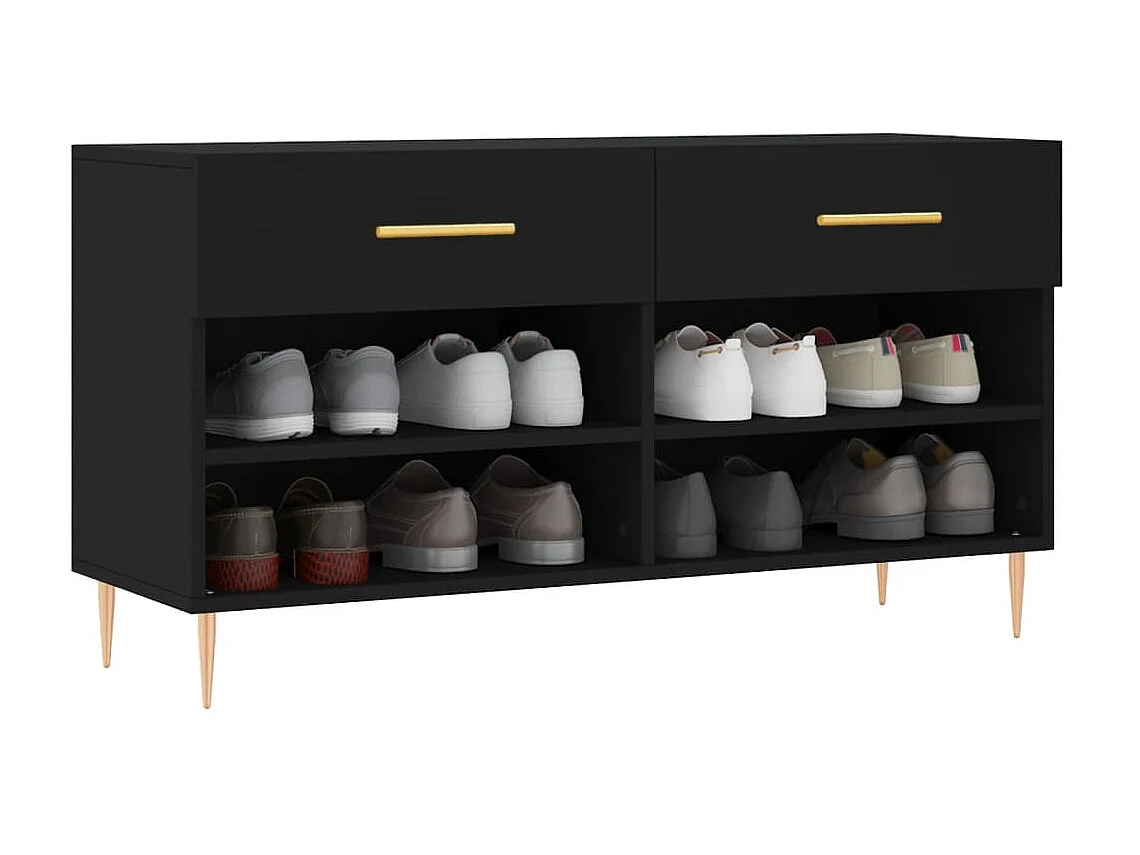 Banc à chaussures noir 102x35x55 cm bois d'ingénierie