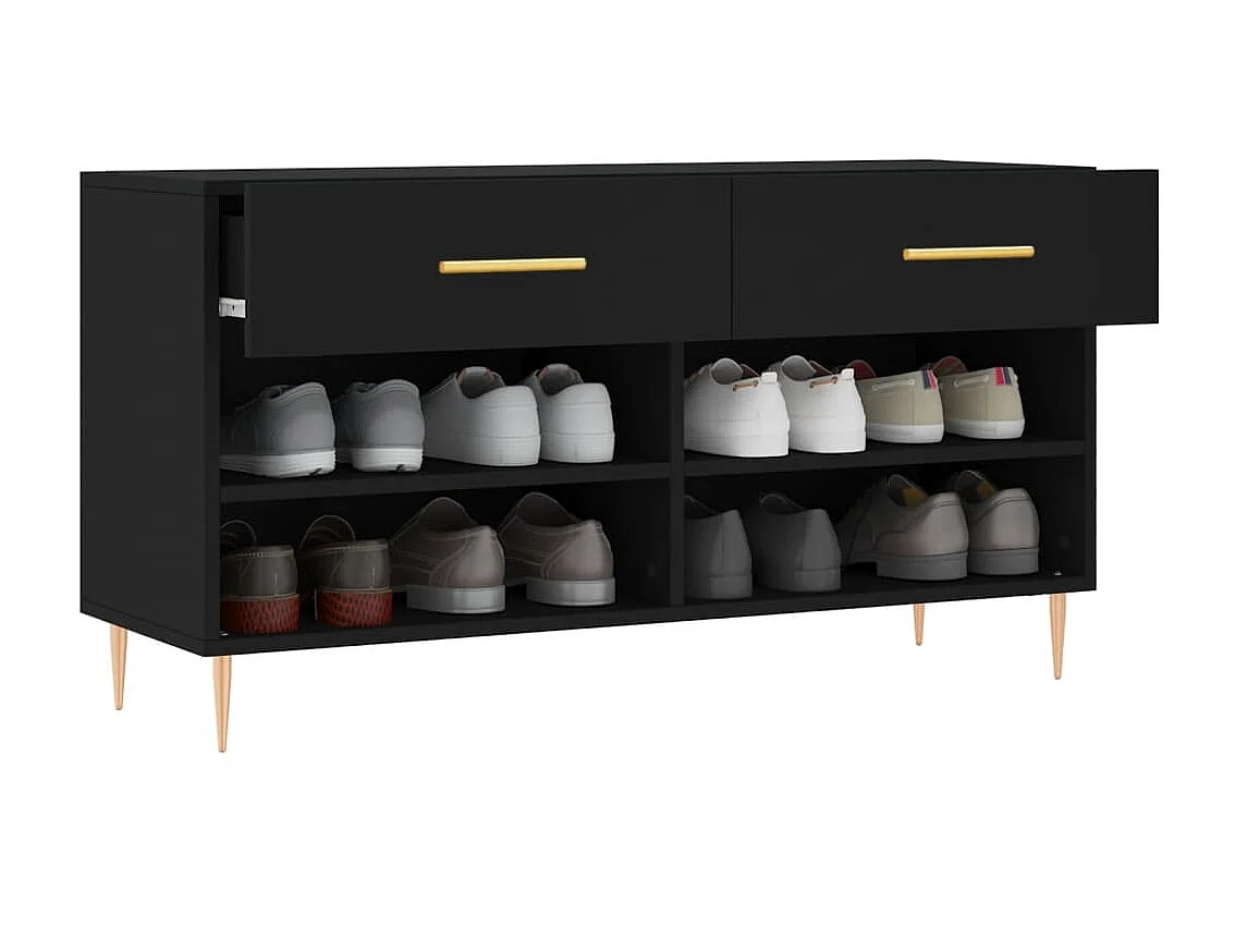 Banc à chaussures noir 102x35x55 cm bois d'ingénierie