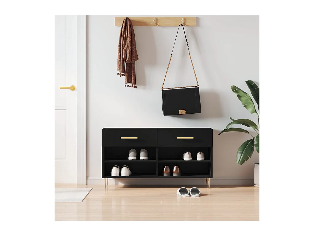 Banc à chaussures noir 102x35x55 cm bois d'ingénierie
