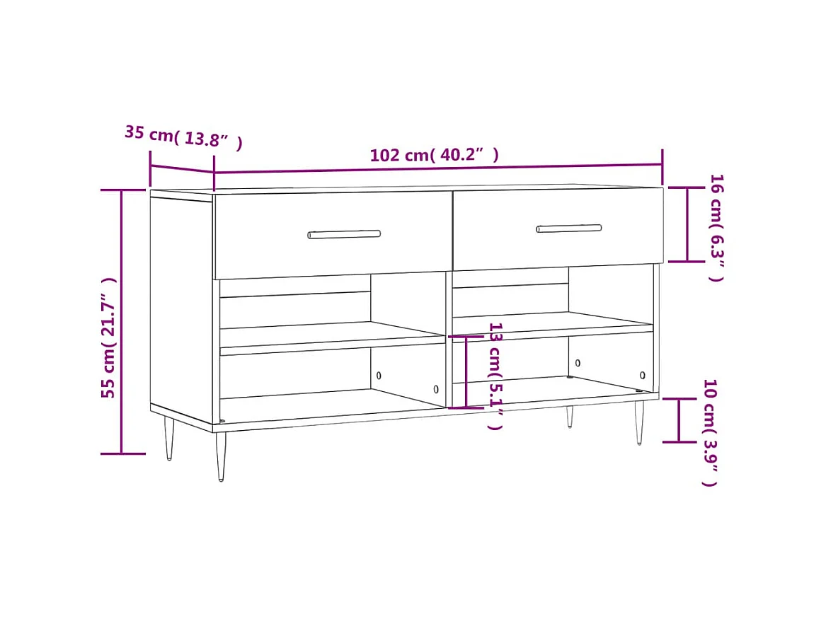 Schwarze Schuhbank 102x35x55 cm aus Holzwerkstoff