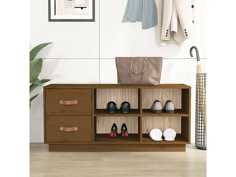 Schoenenbank Honingbruin 100x34x45 cm Massief grenenhout