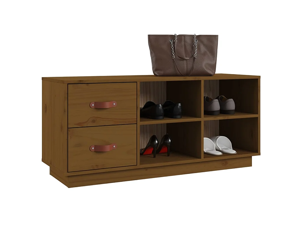Banco zapatero Marrón miel 100x34x45 cm Madera maciza de pino