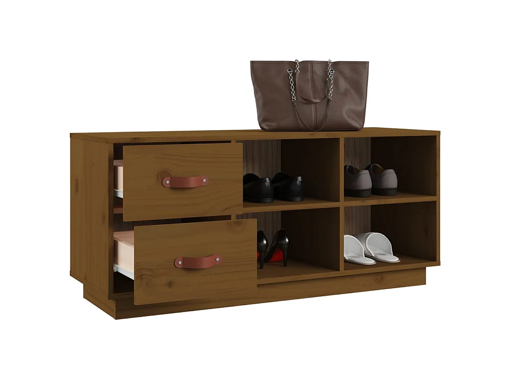 Banco zapatero Marrón miel 100x34x45 cm Madera maciza de pino