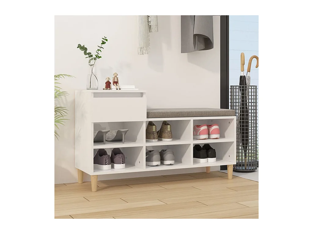 Armoire à chaussure Blanc brillant 102x36x60 cm Bois ingénierie