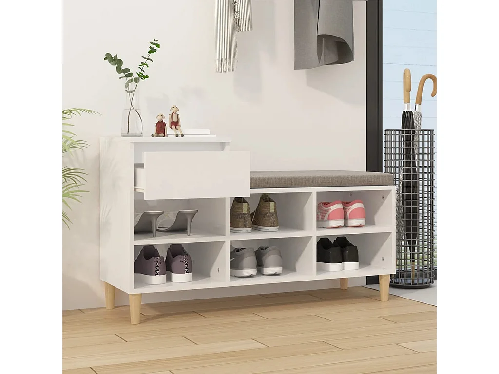 Sapateira branco brilhante 102x36x60 cm Madeira trabalhada