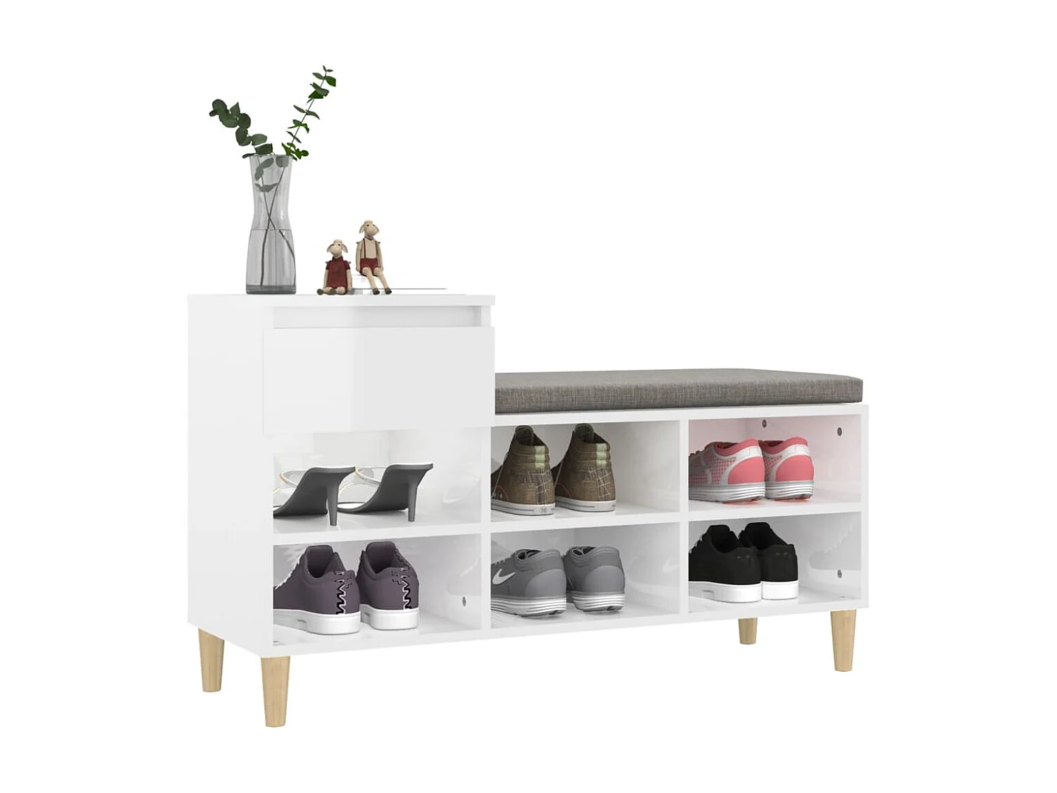 Sapateira branco brilhante 102x36x60 cm Madeira trabalhada