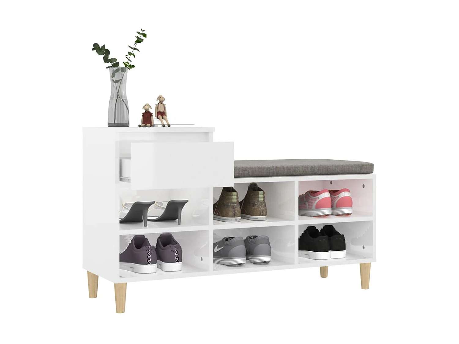 Sapateira branco brilhante 102x36x60 cm Madeira trabalhada