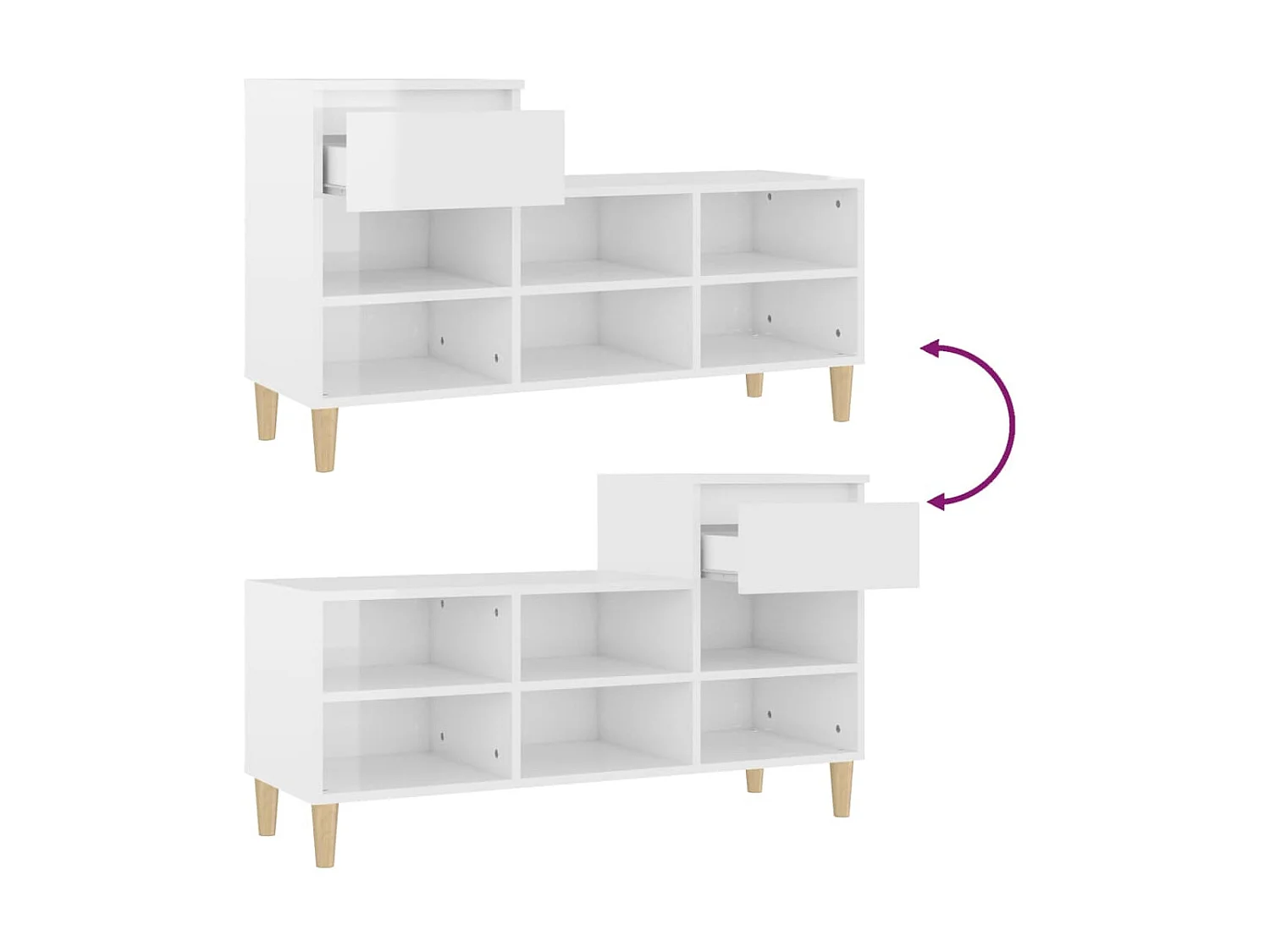 Sapateira branco brilhante 102x36x60 cm Madeira trabalhada