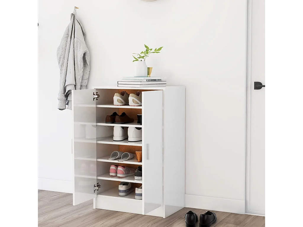 Armoire à chaussures Blanc brillant 60x35x92 cm Aggloméré