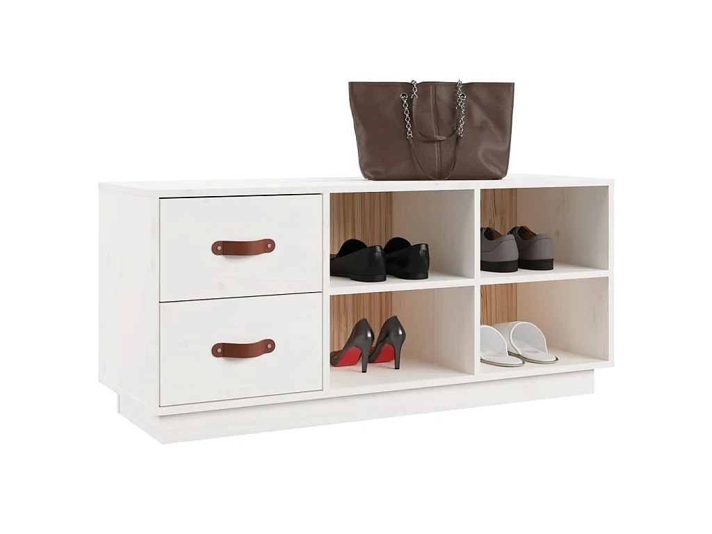 Banc à chaussures Blanc 100x34x45 cm Bois de pin massif