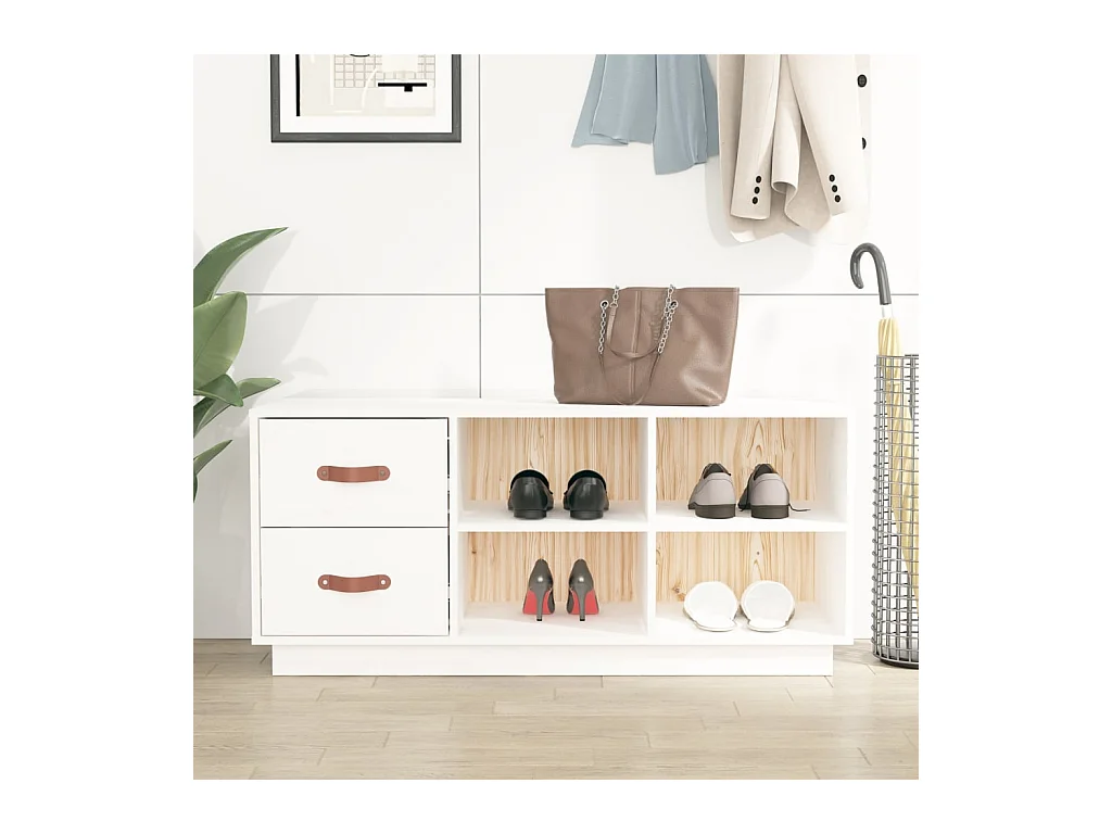 Banc à chaussures Blanc 100x34x45 cm Bois de pin massif