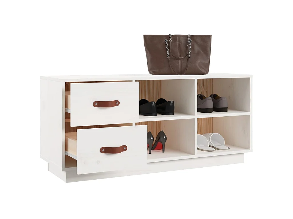 Banc à chaussures Blanc 100x34x45 cm Bois de pin massif